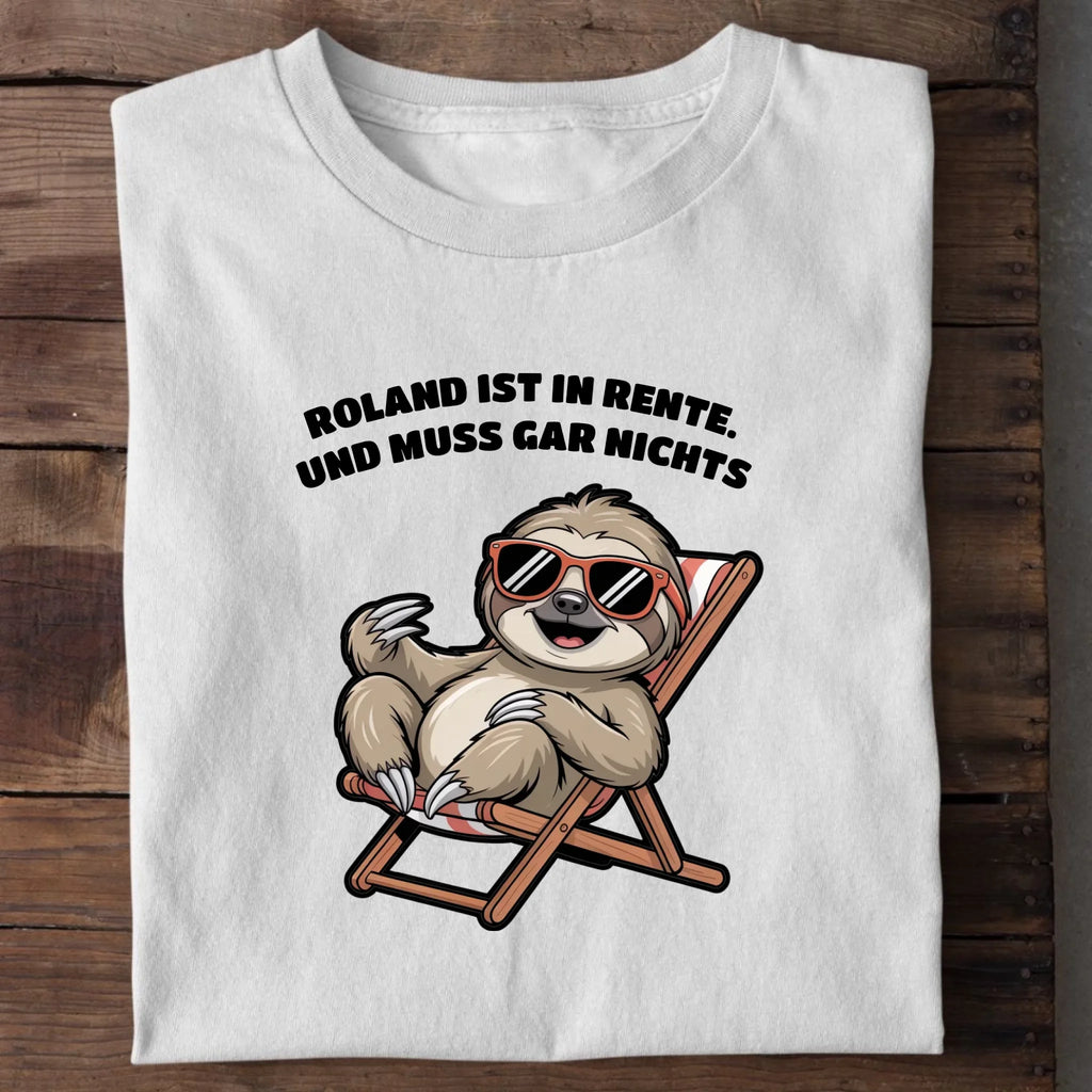 Unisex Bio-T-Shirt von Beyond Humor mit entspanntem Faultier und dem Spruch 'Rente Faultier' – Ansicht 6