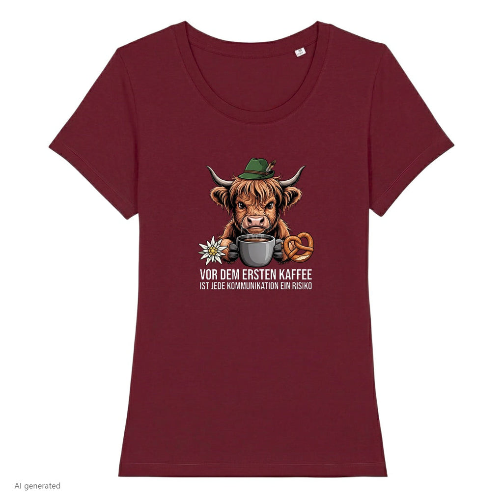 Erster Kaffee Wiesn Damen T-Shirt in Burgunder