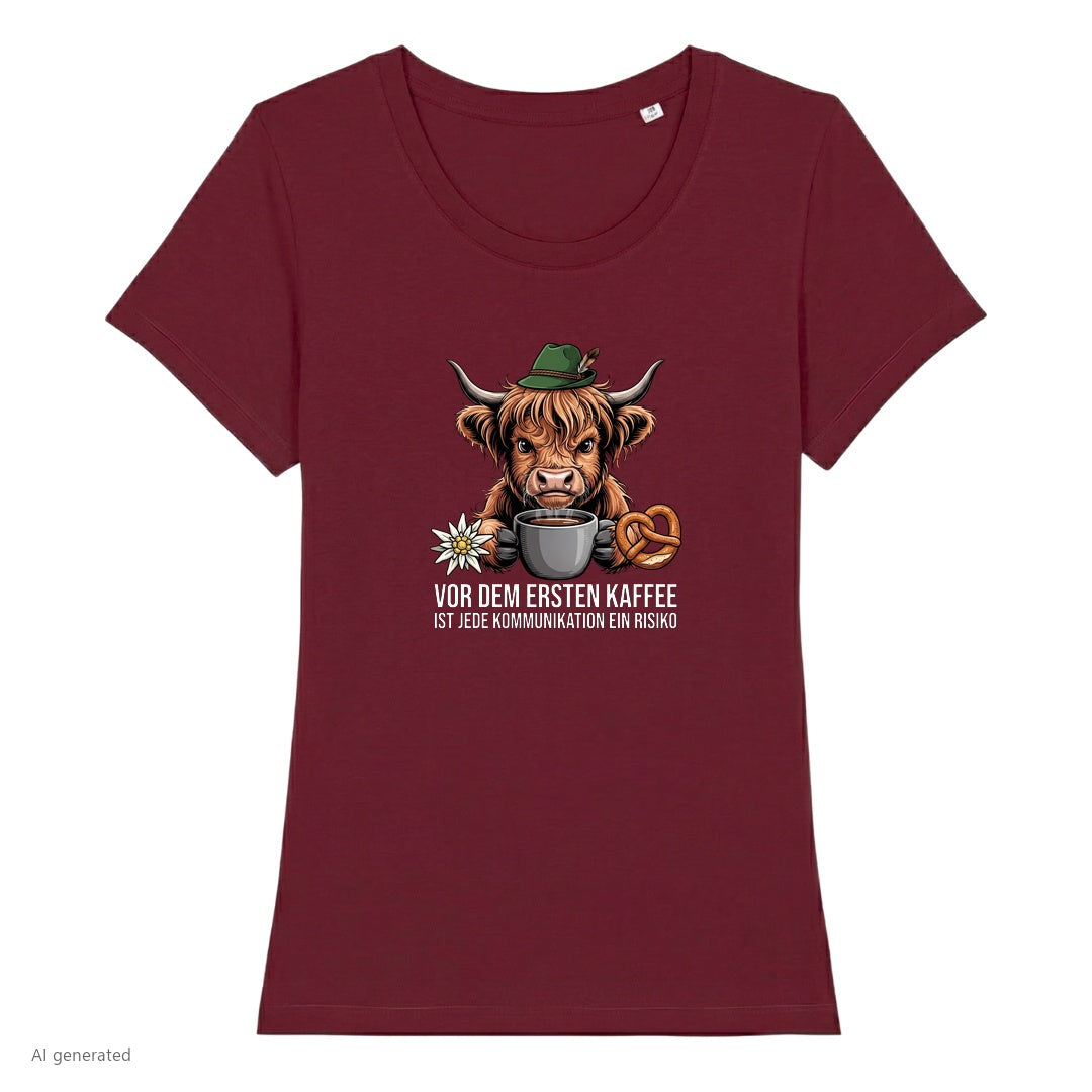 Erster Kaffee Wiesn Damen T-Shirt in Burgunder