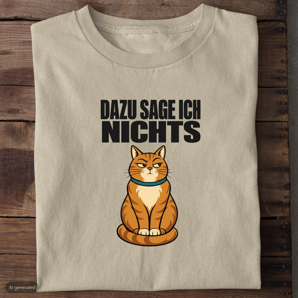 Beiges Bio-T-Shirt mit Katze und Spruch Dazu sage ich nichts