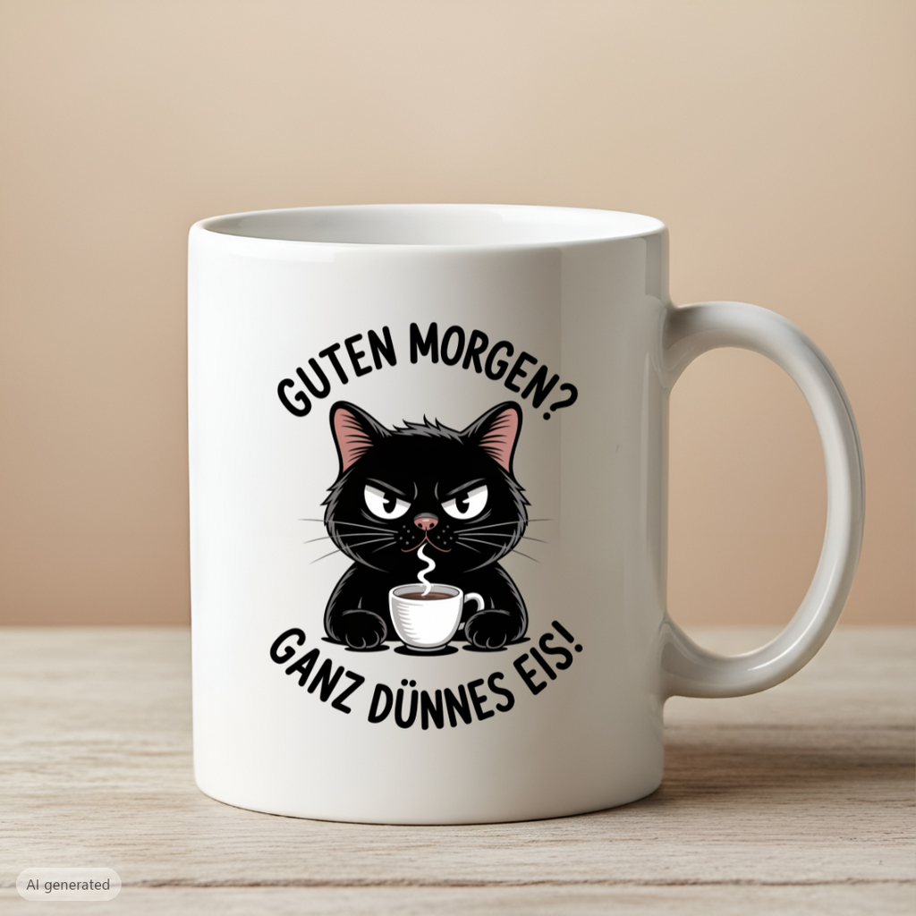 Lustige Tasse mit Spruch Guten Morgen, Vorderansicht