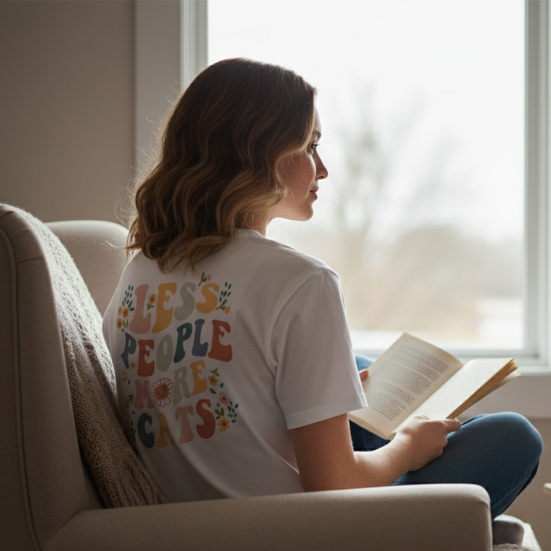 Less People More Cats T-Shirt BackPrint