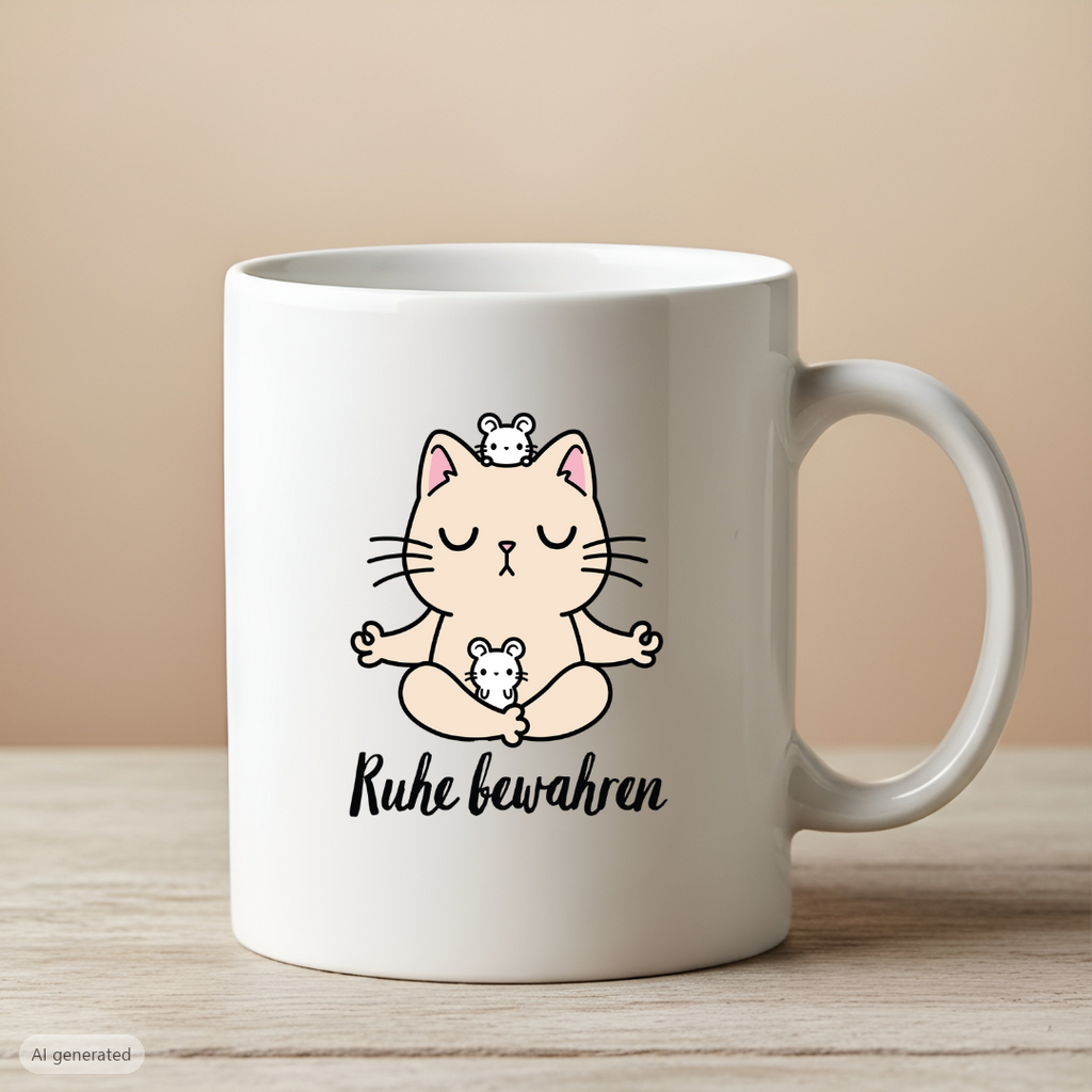 Lustige Tasse mit Spruch Ruhe bewahren, Vorderansicht