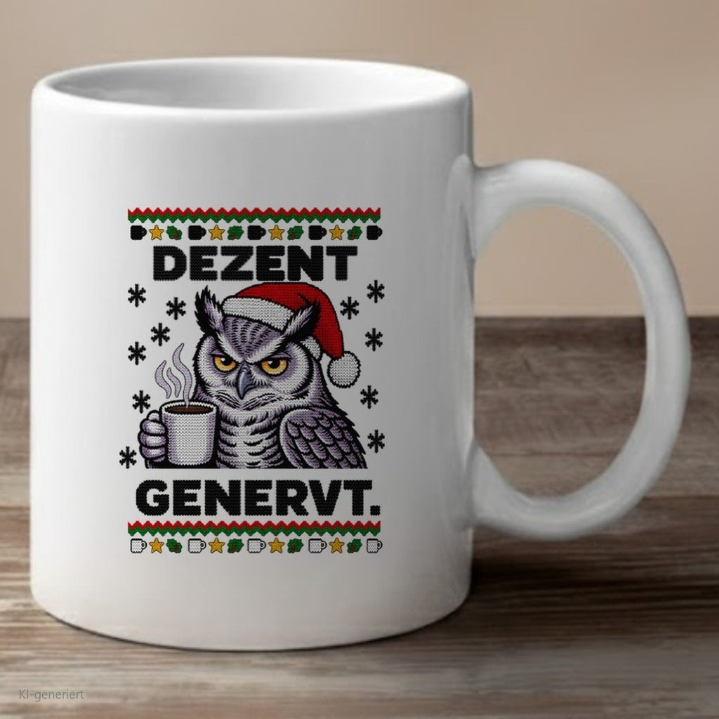 Eule Weihnachtstasse Dezent genervt - lustige Tasse mit Ugly-Christmas-Motiv