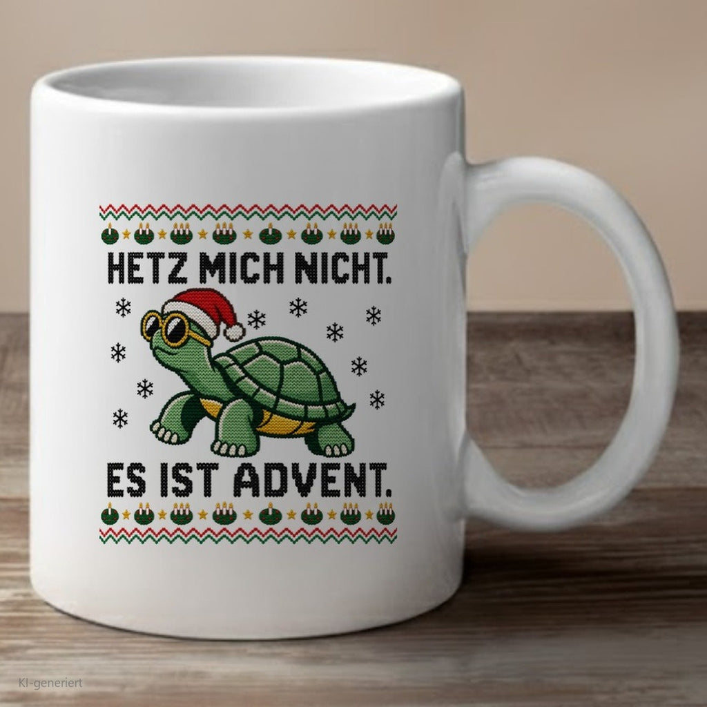 Schildkröte Weihnachtstasse Hetz mich nicht - lustige Tasse mit Ugly-Christmas-Motiv