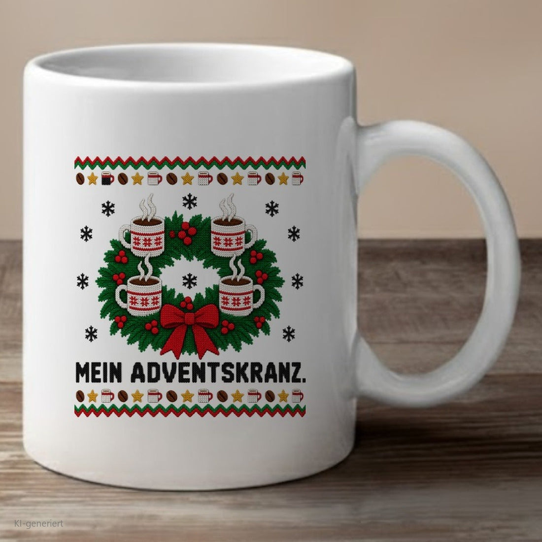 Weihnachtstasse Mein Adventskranz aus Kaffeetassen - lustige Tasse mit Ugly-Christmas-Motiv