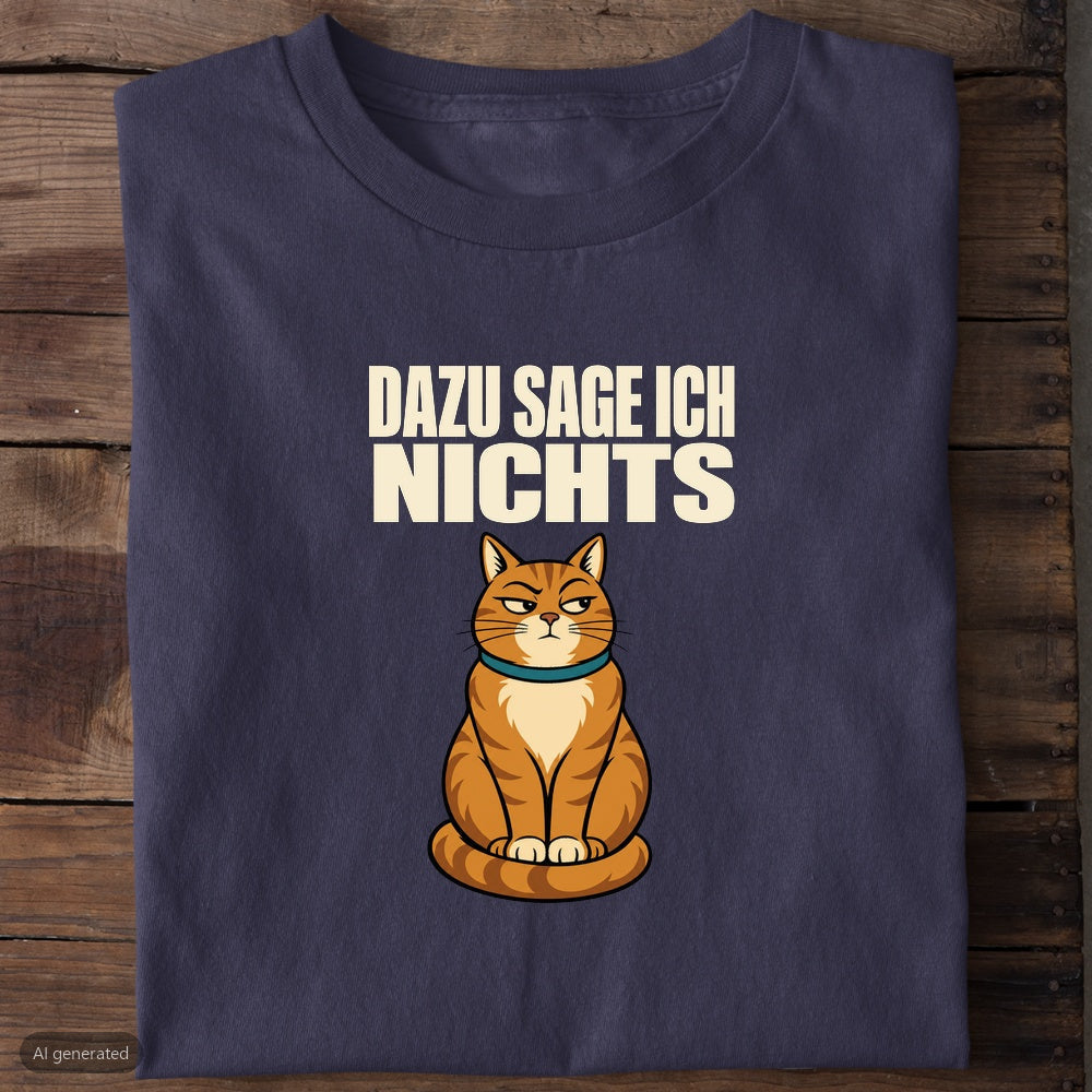 Dunkelblaues Bio-T-Shirt mit Katze und Spruch Dazu sage ich nichts