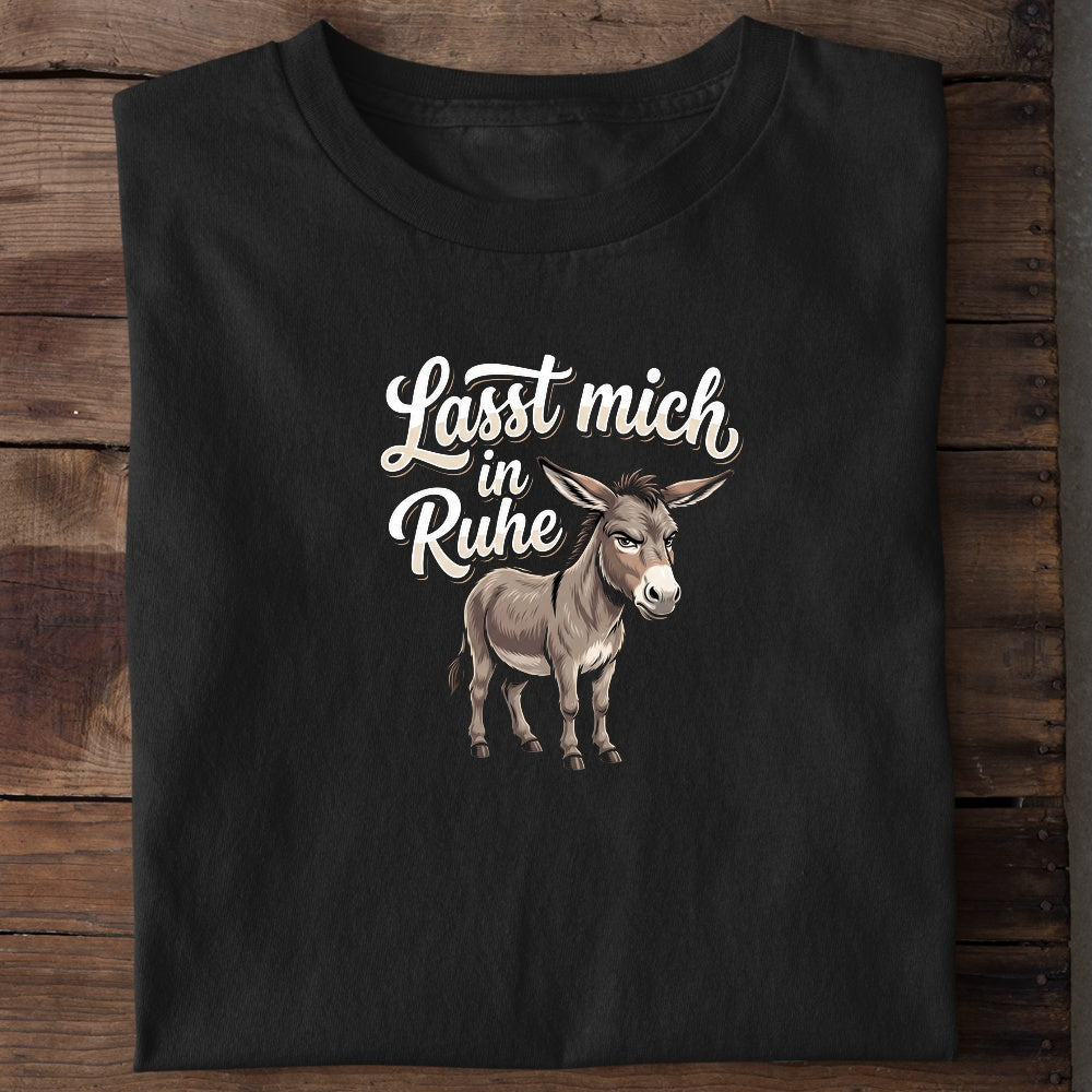 Unisex Bio-T-Shirt von Beyond Humor mit sturem Esel und dem Spruch 'Lasst mich in Ruhe'