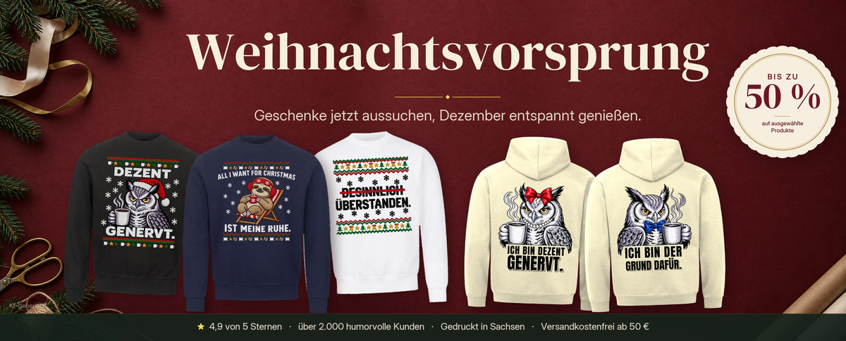 Weihnachtsvorsprung: lustige Weihnachtspullover und Partner-Hoodies, bis zu 50 % auf ausgewählte Produkte