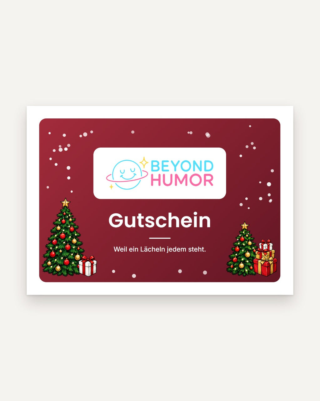 Weihnachtsgutschein Beyond Humor als Klappkarte, Vorderseite