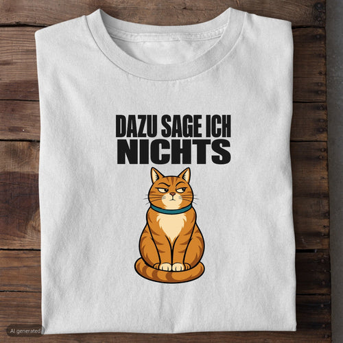 Weißes Bio-T-Shirt mit Katze und Spruch Dazu sage ich nichts