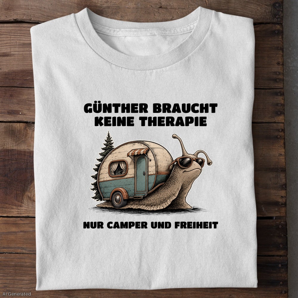 Weiß – Unisex T-Shirt, Beispiel Camping