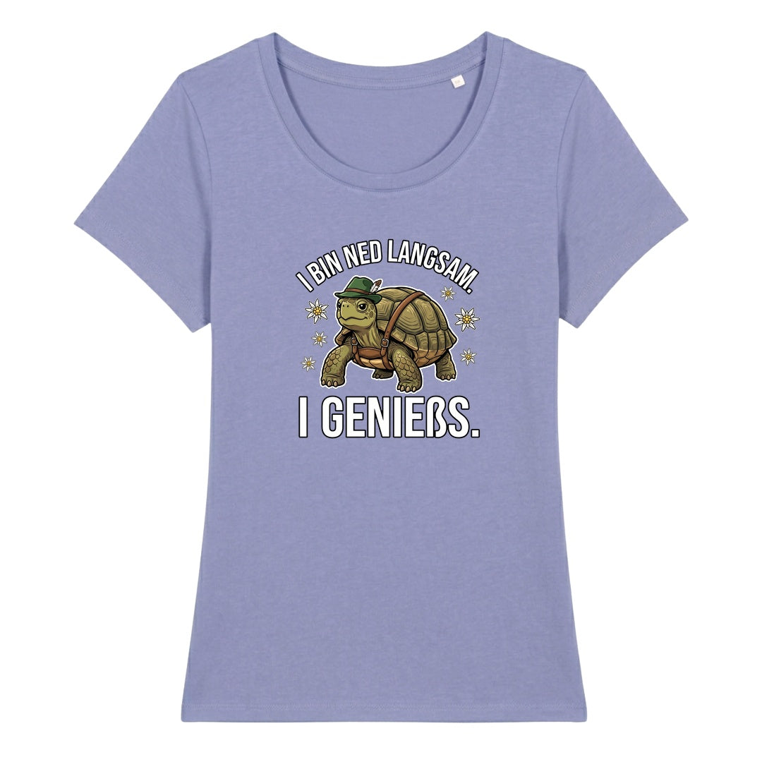 I bin ned langsam Wiesn Damen T-Shirt in Lavendel