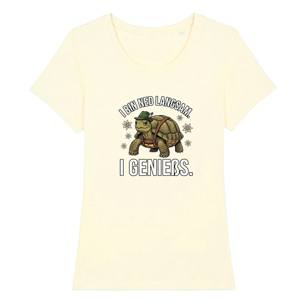 I bin ned langsam Wiesn Damen T-Shirt in Beige