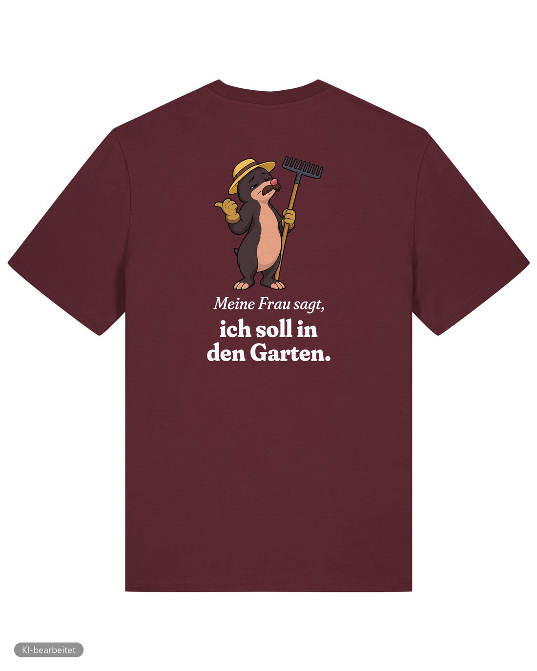 In den Garten geschickt Partnerlook T-Shirts: Rückendruck, Shirt für ihn in Burgunder