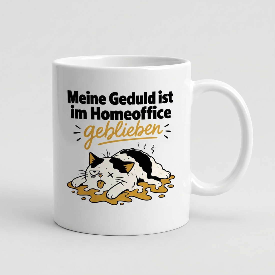 Lustige Tasse mit Spruch Meine Geduld ist im Homeoffice geblieben, Henkel seitlich