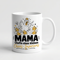 Lustige Tasse mit Spruch Mama Chefin im kleinen Chaos-Imperium, Henkel seitlich