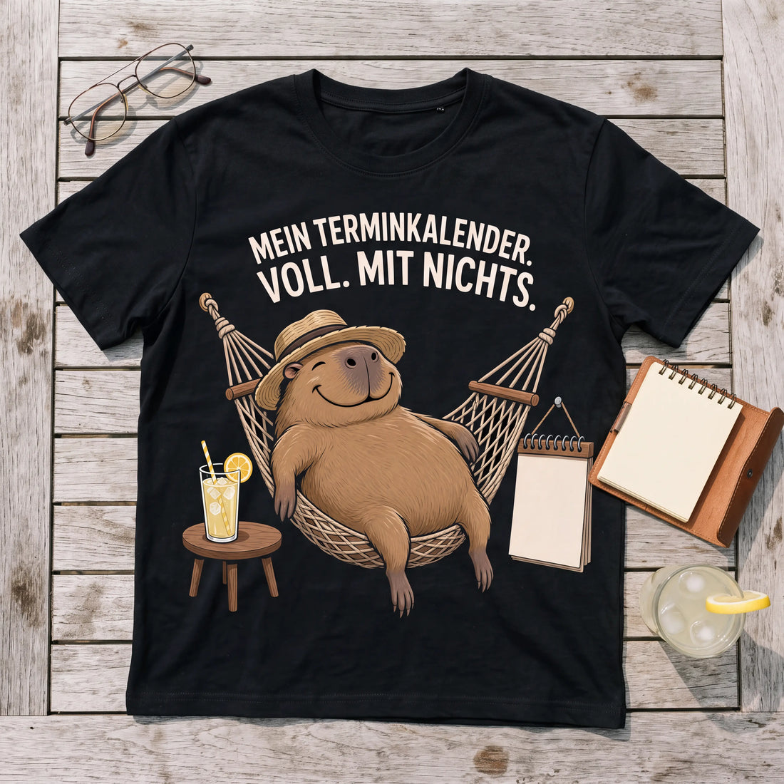 Mein Terminkalender voll mit nichts Capybara T-Shirt Flatlay