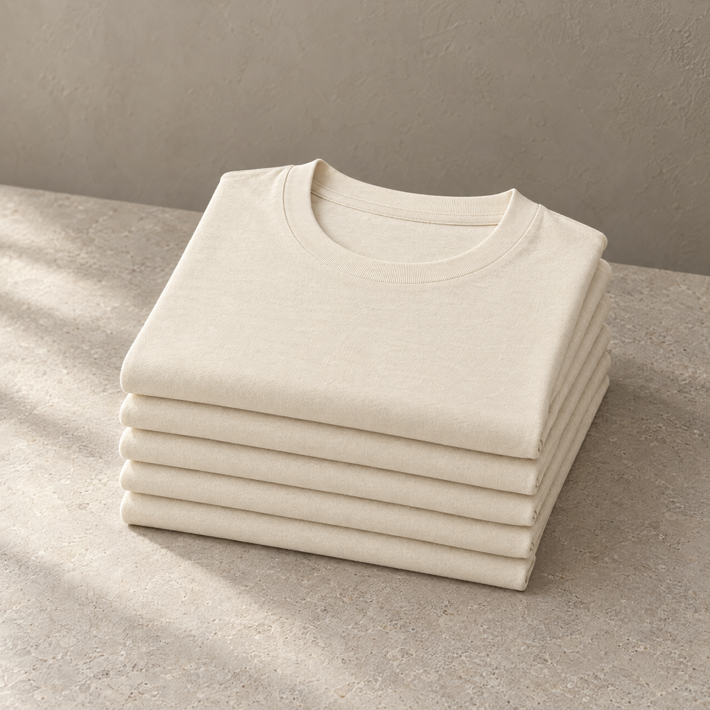 Basic T-Shirts Beige im Stapel