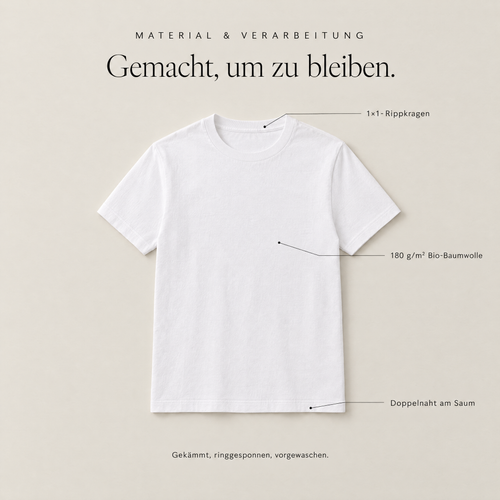 Material und Verarbeitung: Rippkragen, 180 g/m² Bio-Baumwolle, Doppelnaht