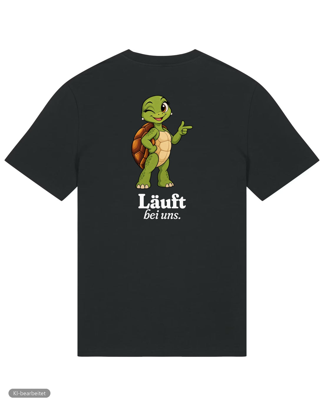 Läuft bei uns Partnerlook T-Shirts: Rückendruck, Shirt für sie in Schwarz
