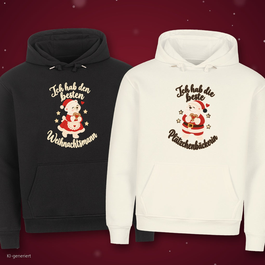 Ich hab den besten Weihnachtsmann Partner Weihnachtshoodies - zwei Hoodies auf rotem Weihnachtshintergrund