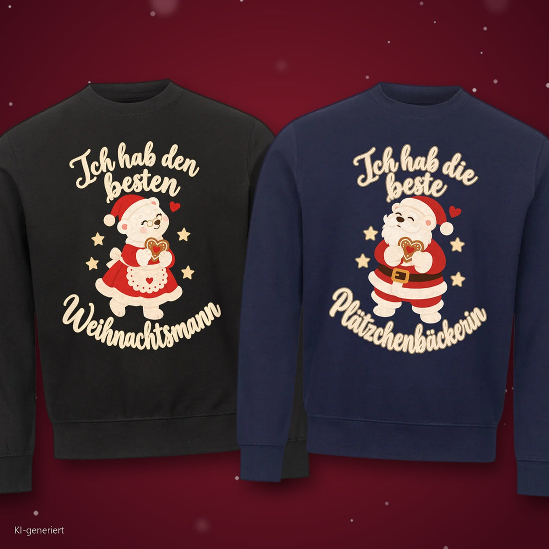 Ich hab den besten Weihnachtsmann Partner Weihnachtspullover - zwei Sweatshirts auf rotem Weihnachtshintergrund