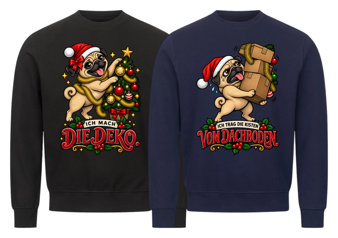 Ich mach die Deko Partner Weihnachtspullover - zwei Sweatshirts nebeneinander, freigestellt