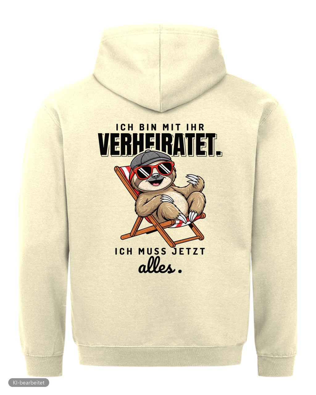 In Rente, muss jetzt alles Partnerlook Hoodies: Rückendruck, Hoodie für ihn in Beige