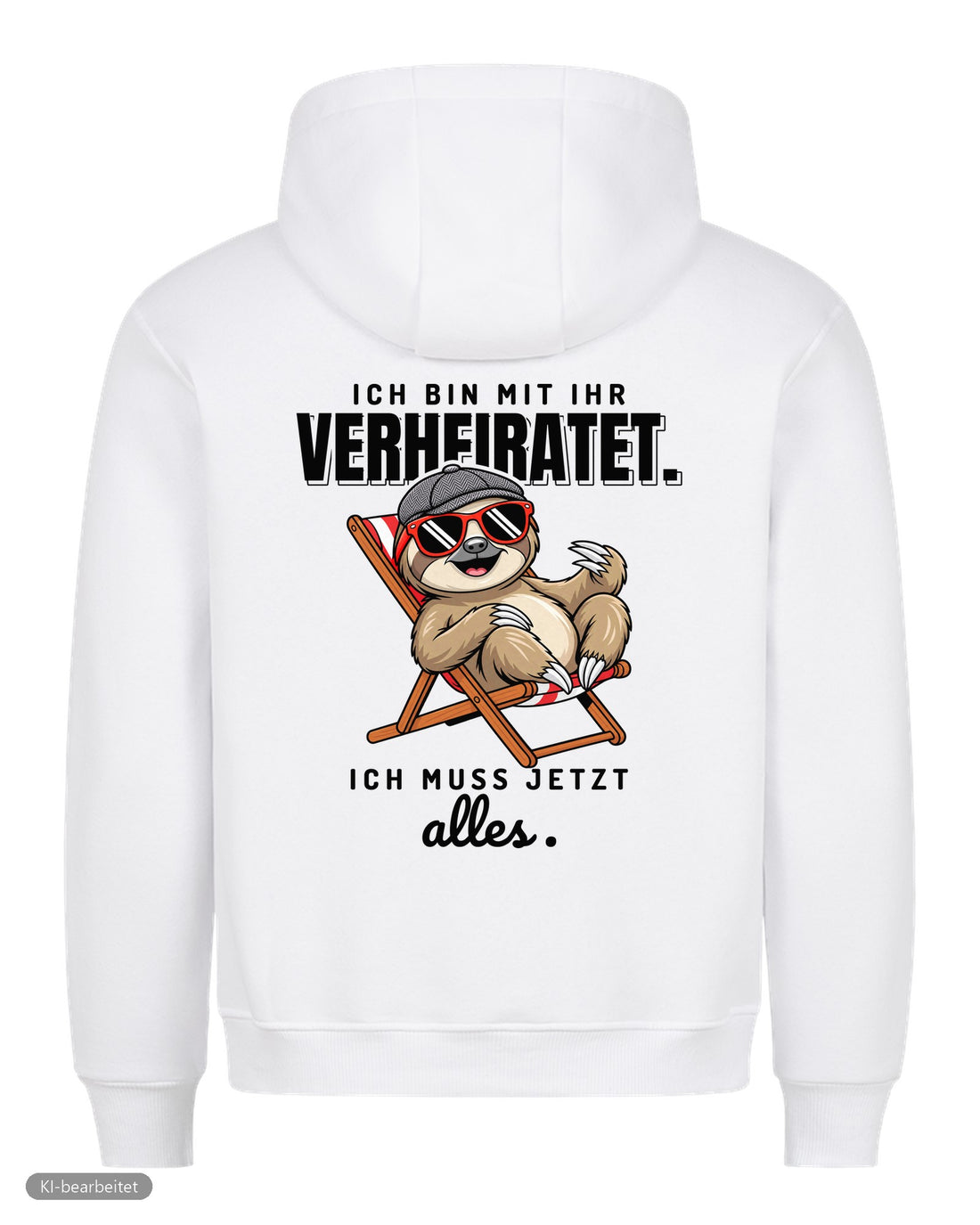In Rente, muss jetzt alles Partnerlook Hoodies: Rückendruck, Hoodie für ihn in Weiß