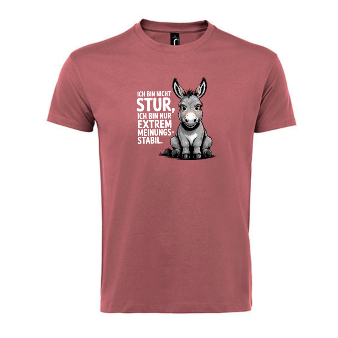 Sturer Esel Bio T-Shirt in Ancient Pink, Vorderansicht mit Esel-Motiv und Spruch
