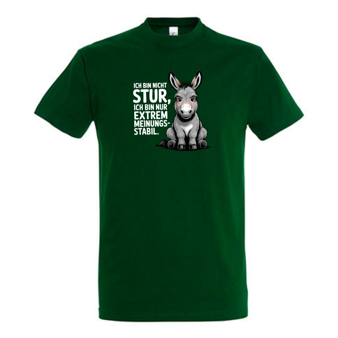 Sturer Esel Bio T-Shirt in Bottle Green, Vorderansicht mit Esel-Motiv und Spruch