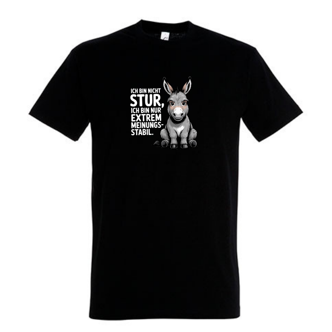 Sturer Esel Bio T-Shirt in Deep Black, Vorderansicht mit Esel-Motiv und Spruch