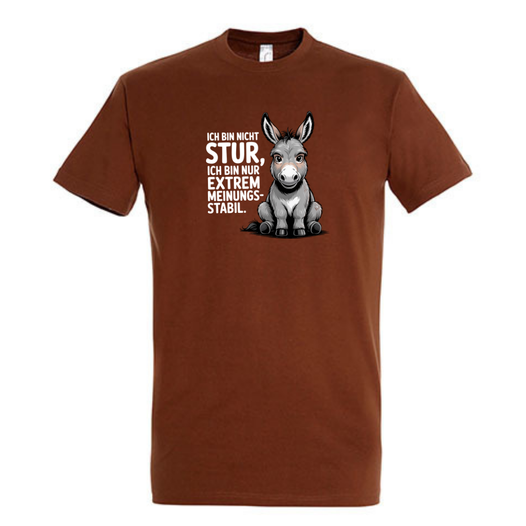Sturer Esel Bio T-Shirt in Earth, Vorderansicht mit Esel-Motiv und Spruch