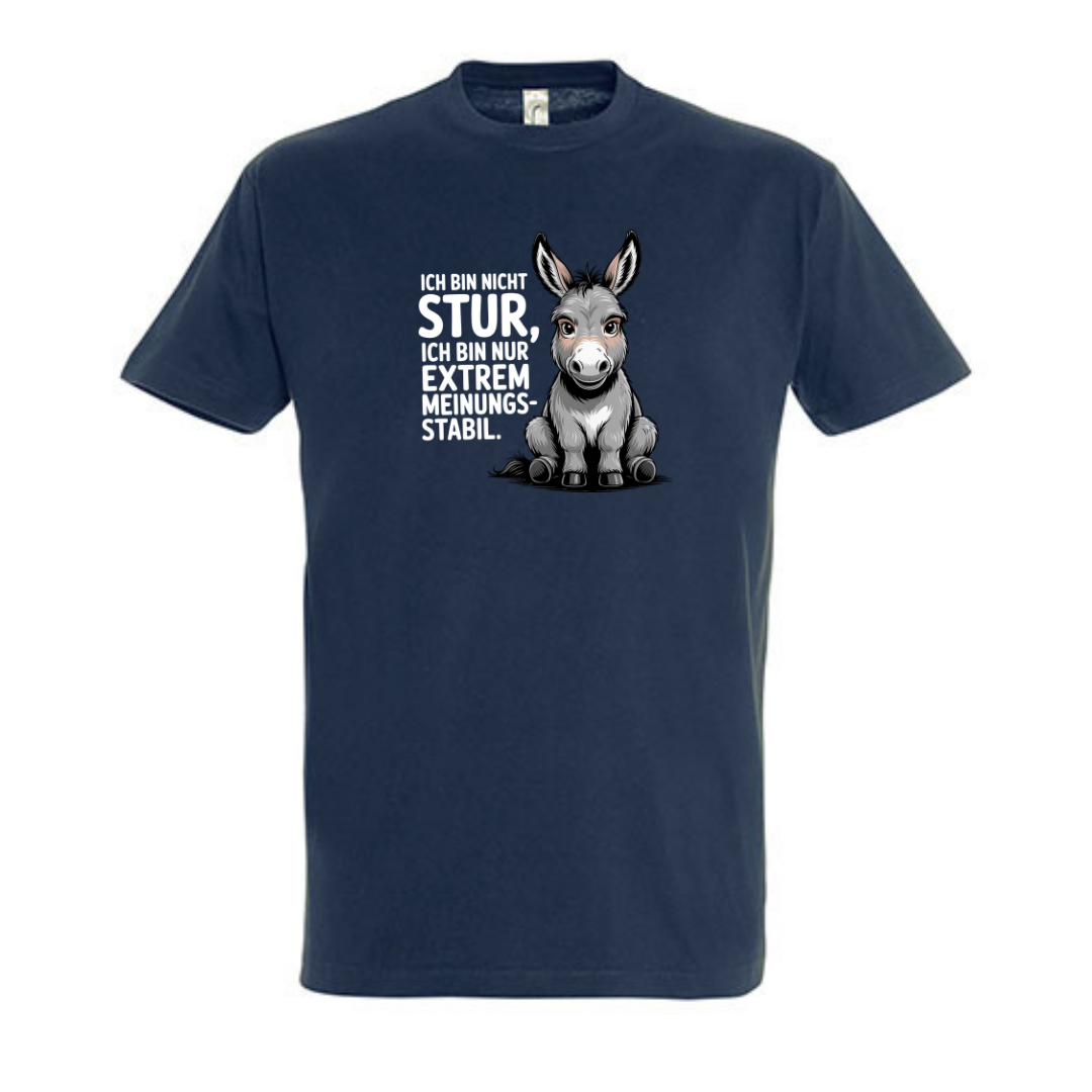 Sturer Esel Bio T-Shirt in Navy Deep, Vorderansicht mit Esel-Motiv und Spruch
