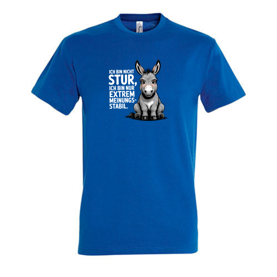 Sturer Esel Bio T-Shirt in Royal Blue, Vorderansicht mit Esel-Motiv und Spruch