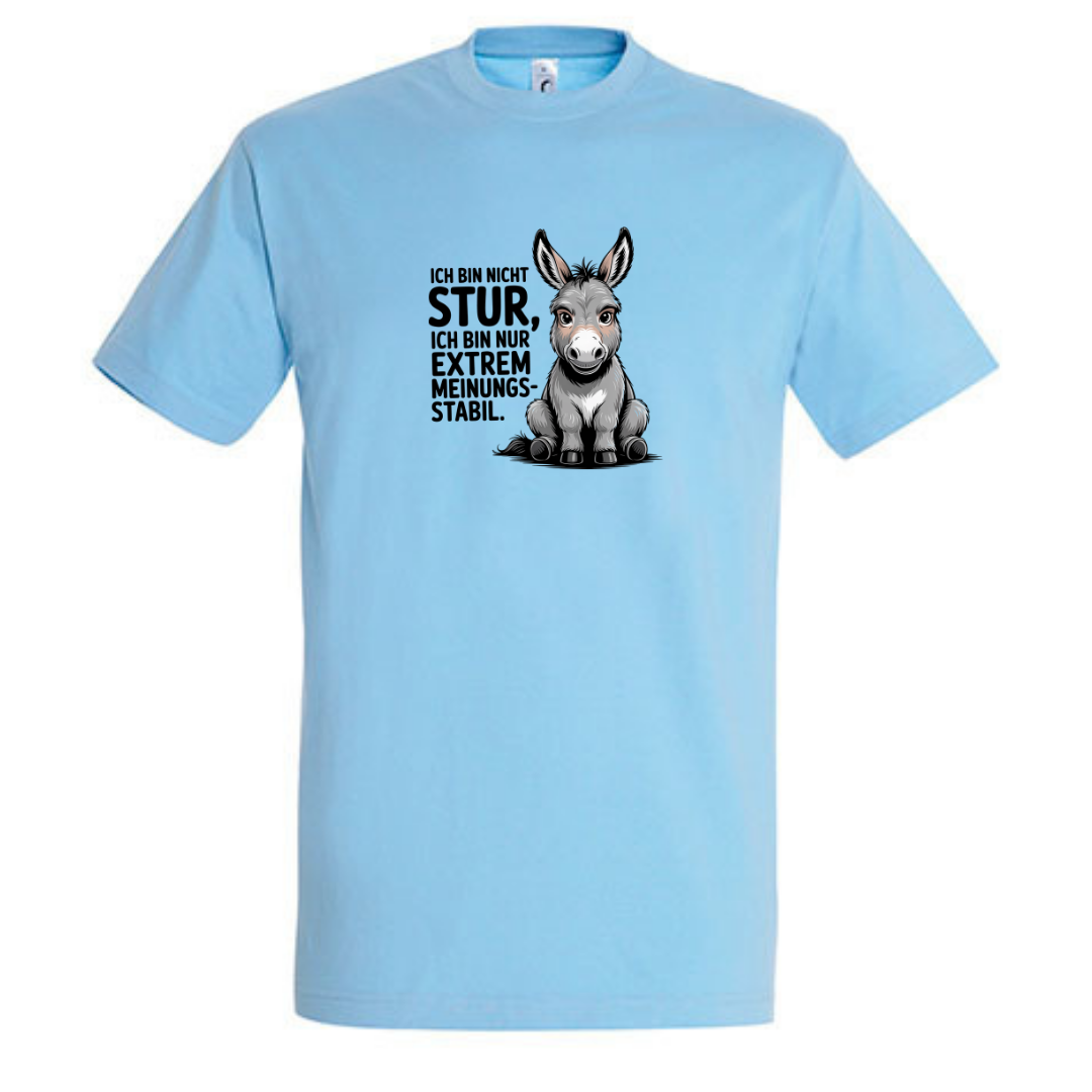 Sturer Esel Bio T-Shirt in Sky Blue, Vorderansicht mit Esel-Motiv und Spruch