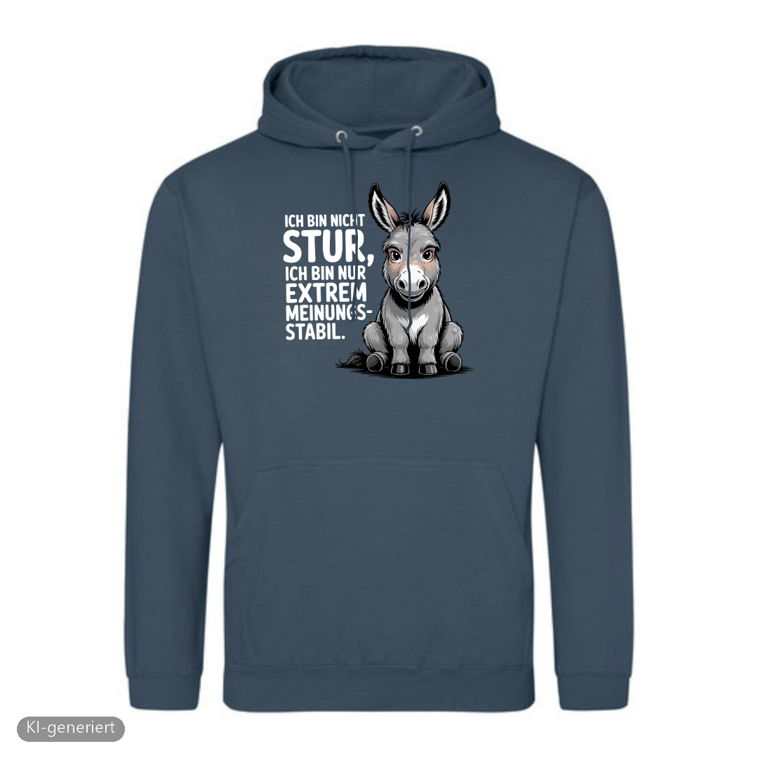 Sturer Esel Hoodie in Airforce Blue mit Esel-Motiv und lustigem Spruch