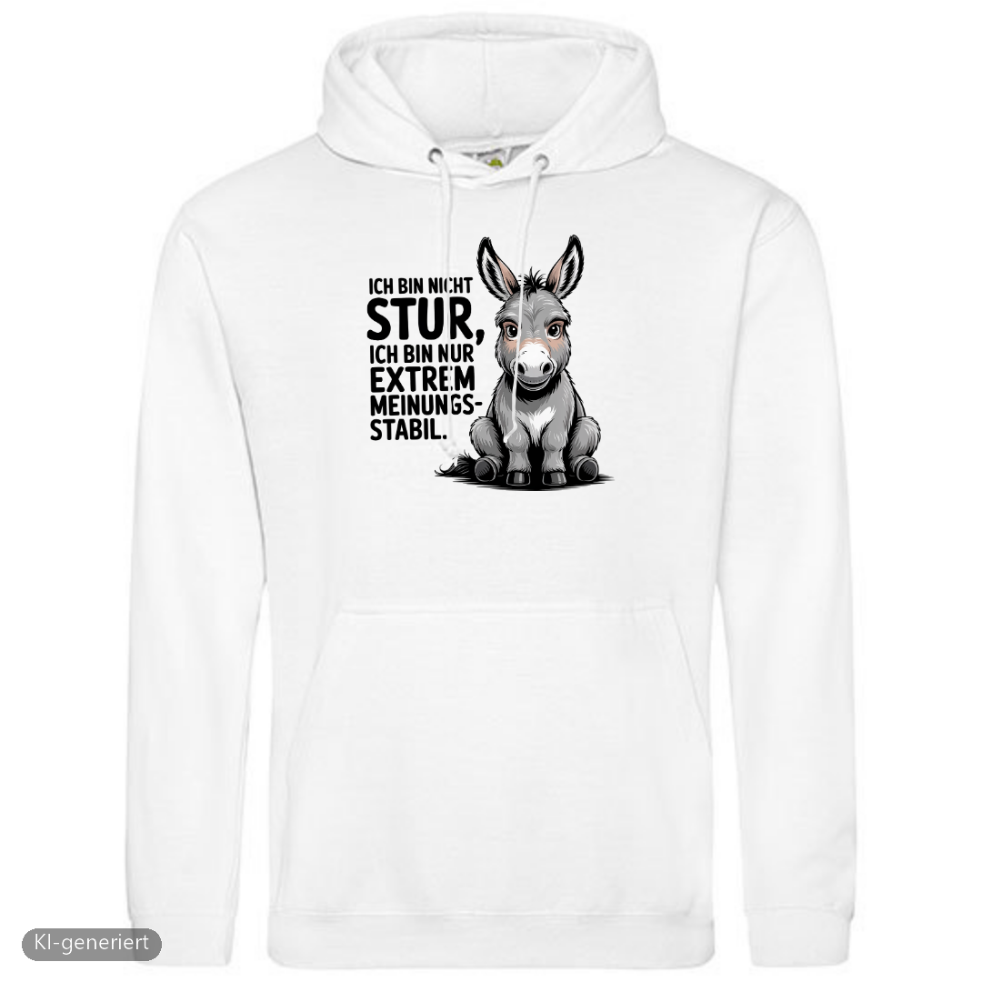 Sturer Esel Hoodie in Arctic White mit Esel-Motiv und lustigem Spruch