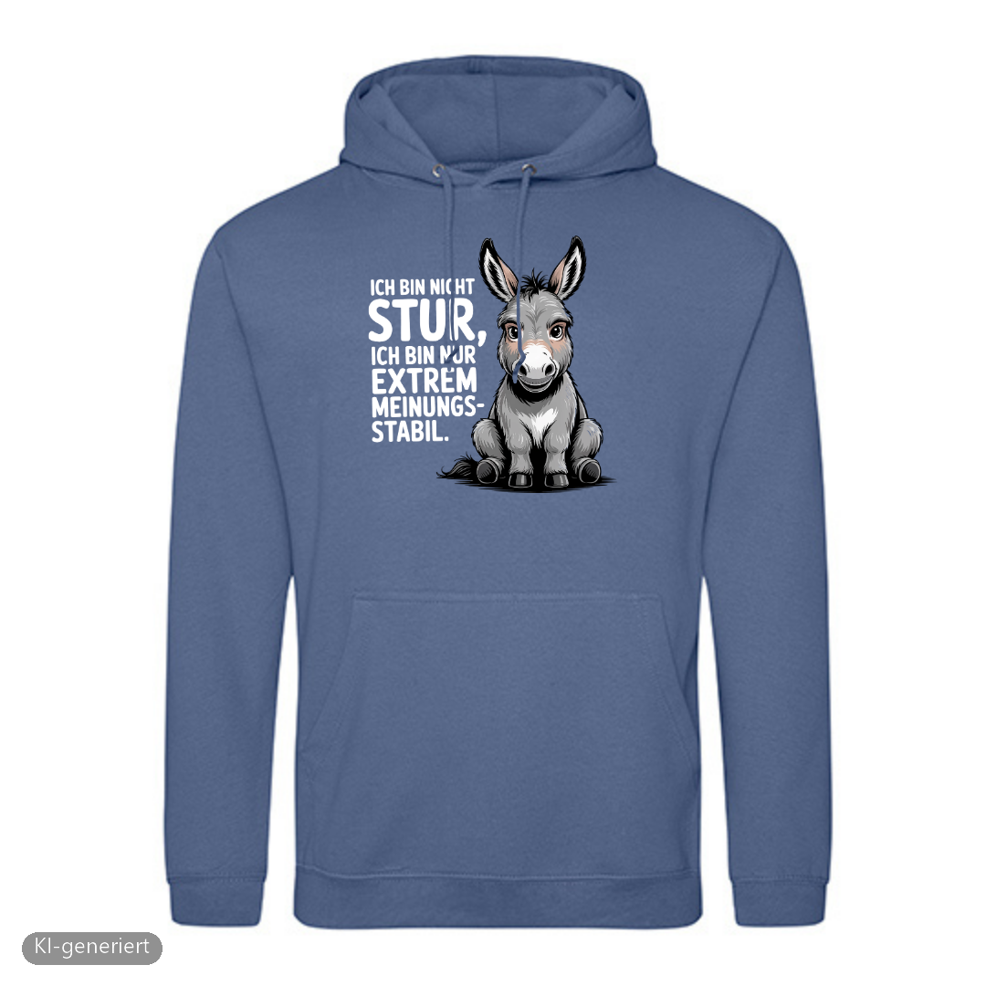 Sturer Esel Hoodie in Atlantic Blue mit Esel-Motiv und lustigem Spruch