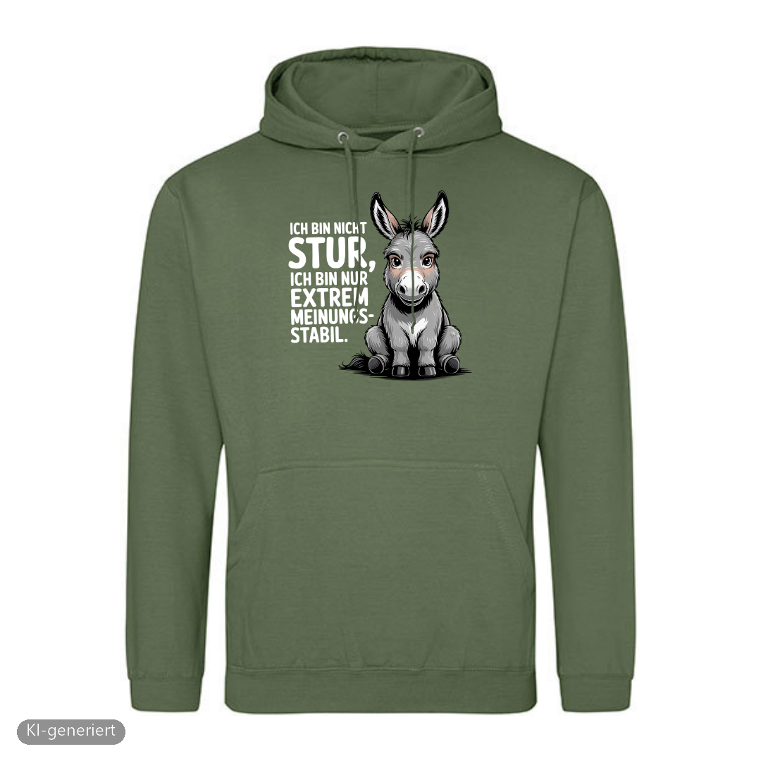 Sturer Esel Hoodie in Earthy Green mit Esel-Motiv und lustigem Spruch