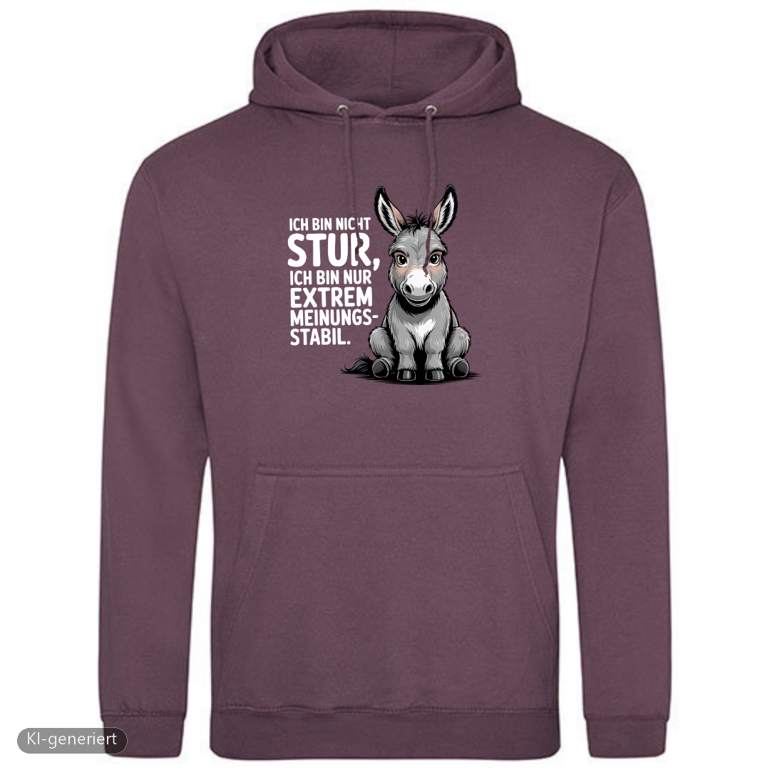 Sturer Esel Hoodie in Wild Mulberry mit Esel-Motiv und lustigem Spruch