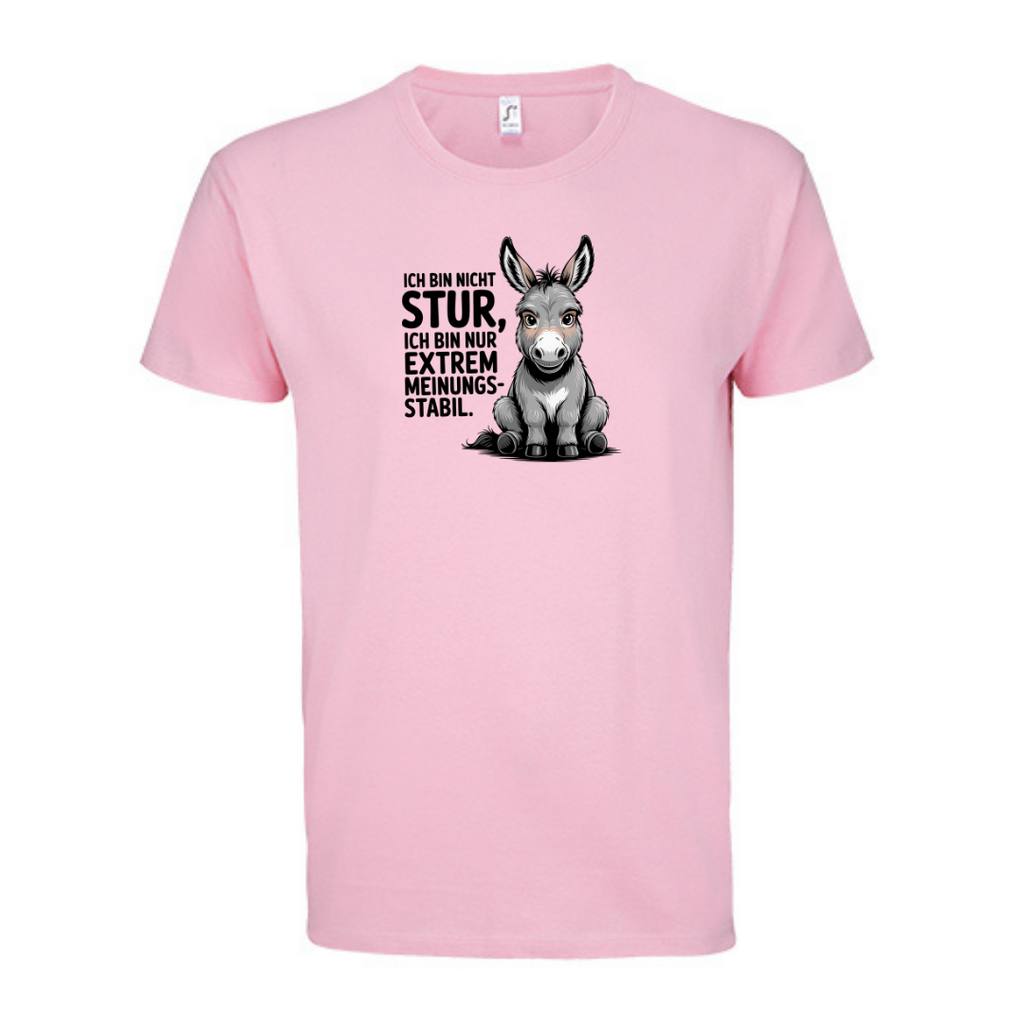 Sturer Esel T-Shirt in Candy Pink, Vorderansicht mit Esel-Motiv und Spruch