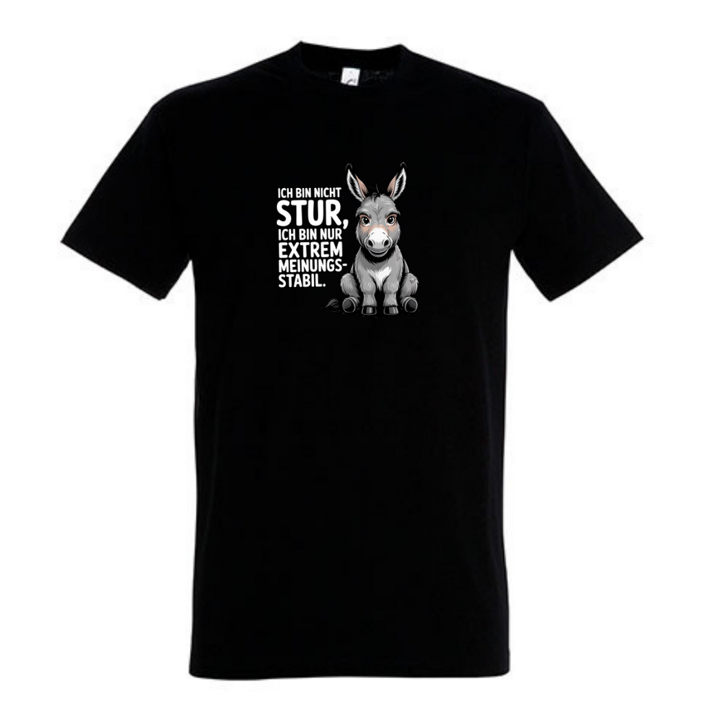Sturer Esel T-Shirt in Deep Black, Vorderansicht mit Esel-Motiv und Spruch
