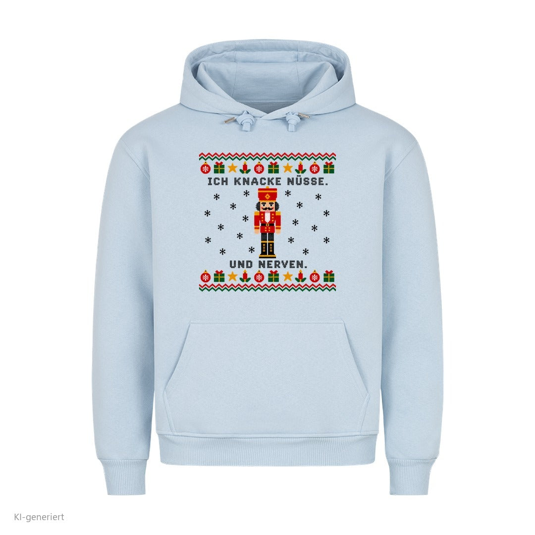 Nussknacker Weihnachtshoodie Ich knacke Nüsse und Nerven - Ugly Christmas Hoodie in Babyblau