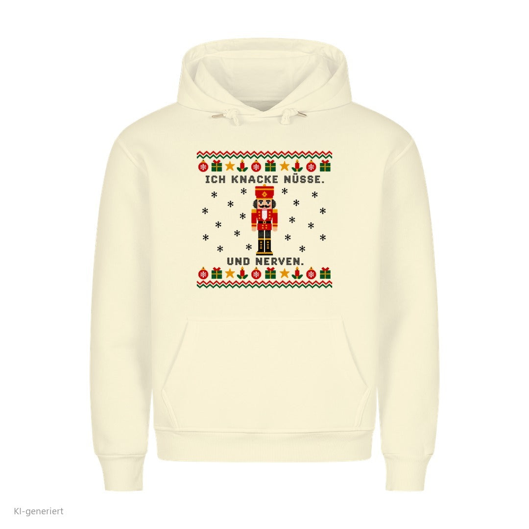 Nussknacker Weihnachtshoodie Ich knacke Nüsse und Nerven - Ugly Christmas Hoodie in Beige
