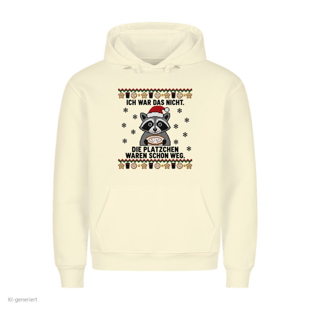 Waschbär Weihnachtshoodie Die Plätzchen waren schon weg - Ugly Christmas Hoodie in Beige