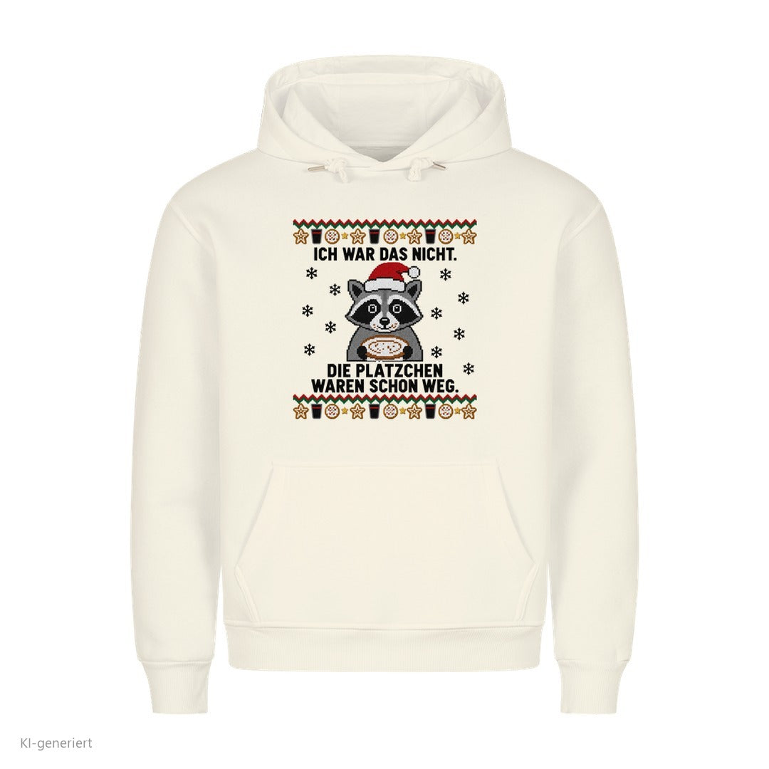 Waschbär Weihnachtshoodie Die Plätzchen waren schon weg - Ugly Christmas Hoodie in Weiß