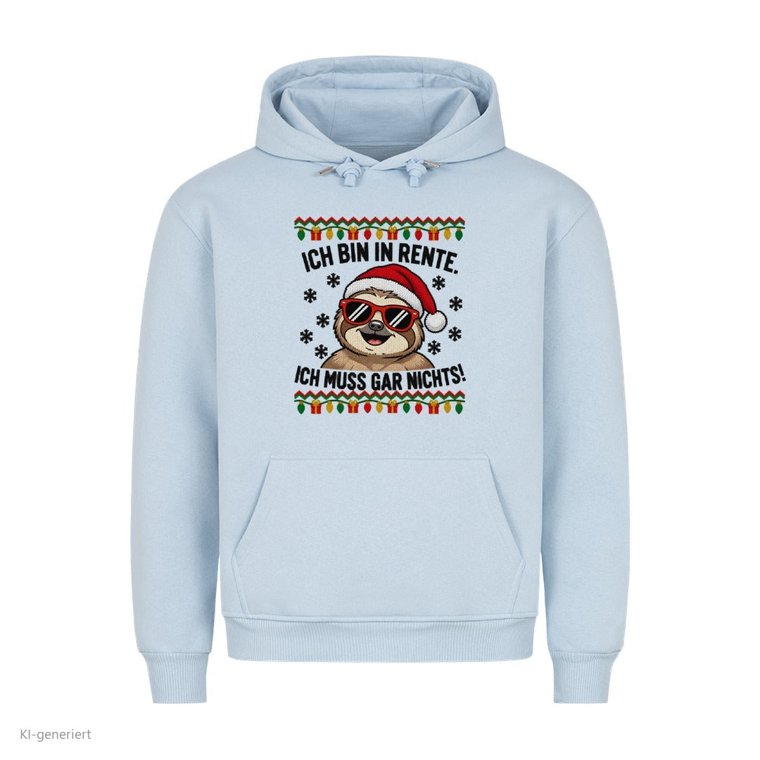 Faultier Weihnachtshoodie Ich bin in Rente - Ugly Christmas Hoodie in Babyblau