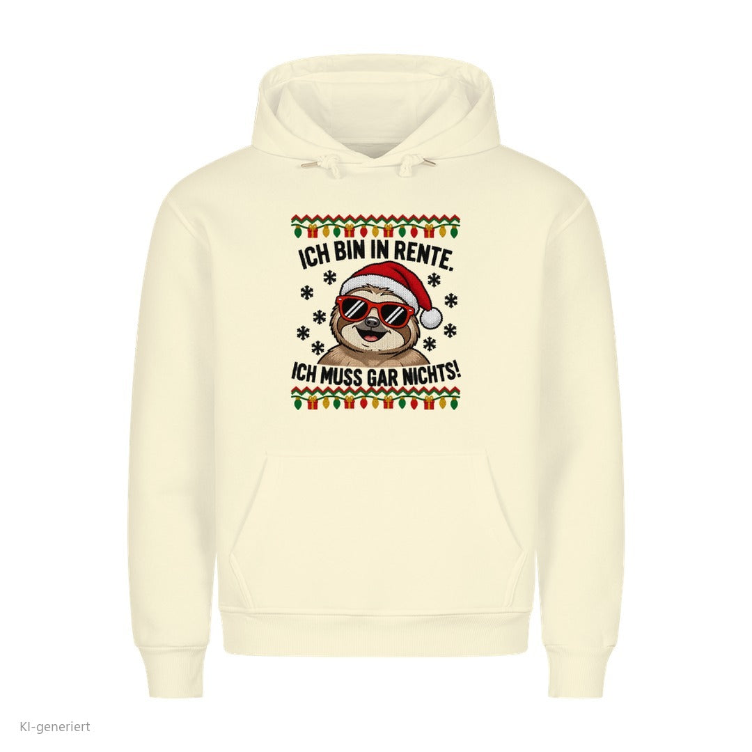 Faultier Weihnachtshoodie Ich bin in Rente - Ugly Christmas Hoodie in Beige